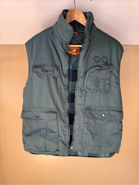 Vintage Branded Lion Men's Green Full Zip Lined Vest Zipped Pockets M